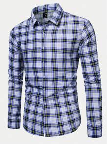 Manfinity Homme Men's Plaid Long Sleeve Shirt , Slim Fit Button Up Casual Shirt - Multicolor - View 1