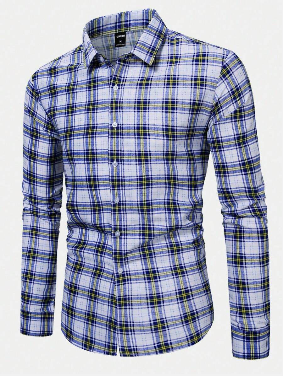 Manfinity Homme Men's Plaid Long Sleeve Shirt , Slim Fit Button Up Casual Shirt - Multicolor - View 1