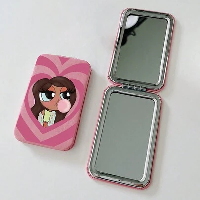 Tay Mills Gương trang điểm lật hình cô gái hoạt hình dễ thương của nghệ sĩ Girlcore, dành cho ngày lễ, ngày lễ tình nhân