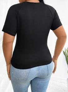 Cravure Áo thun cổ tròn tay ngắn phối lưới tương phản cỡ lớn ôm vừa vặn - màu đen - Xem 2