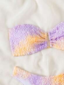 SHEIN Swim Ladies' Two-Tone Bandeau Bikini Set Summer - Multicolor - View 3