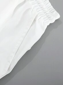 Manfinity Homme Men's Comfortable Pure White Single Pocket Short Sleeved Shirt With Elastic Waistband And Drawstring Double Pocket Shorts Set, Men's Leisure Vacation, Home Office, Party Dinner, Simple, Easy To Take Care Of And Versatile, The Best Gift For Boyfriends Or Husbands, Cozy Outfits - White - View 4