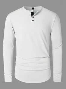 Manfinity Homme Men's Long Sleeve Button Placket Henley T-Shirt - White - View 3