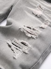 Men's Zip Fly Distressed Jeans With Pockets - Grey - View 6