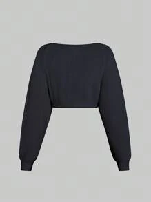 קרדיגן סריג מצולע בצבע אחיד למידות גדולות - שחור - ראה 10