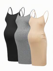 Modmama Maternity Summer Urban Casual Multicolor Tight-Fitting Spaghetti Strap Dress With Large Round Neckline