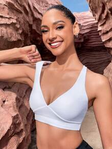 Lifespree Women's Solid Color Back Cross Strap Sports Bra - White - View 7