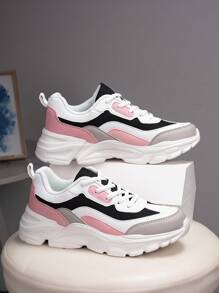 Zapatillas deportivas informales de malla transpirable para niñas adolescentes, ligeras y gruesas, adecuadas para uso diario, con estilo, versátiles, antideslizantes y con aumento de altura, ideales para la escuela - Multicolor - Ver 8