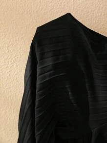 Slaydiva 夏季优雅弹力腰深绿色褶皱大脚超长阔腿裤（女款） - 黑色 - 查看 6