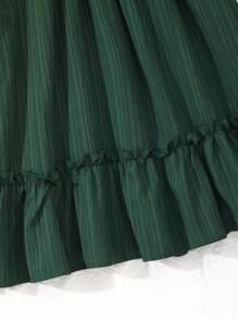 Vestido con mangas abullonadas, volantes en el bajo y textura para niña preadolescente, ideal para vacaciones, verano y viajes - Verde Oscuro - Ver 6