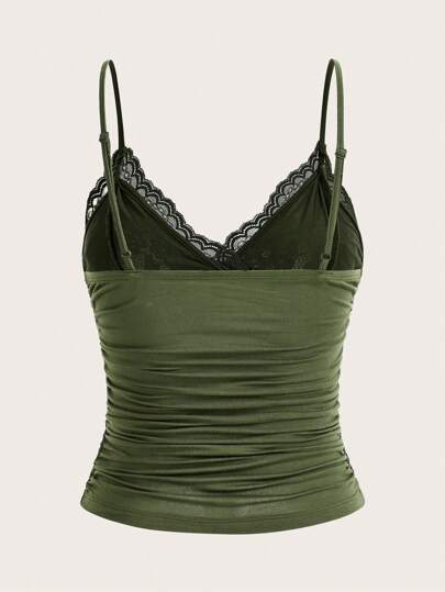 SHEIN ICON Ren tương phản Nơ mặt trước Y2K Cami ngọn