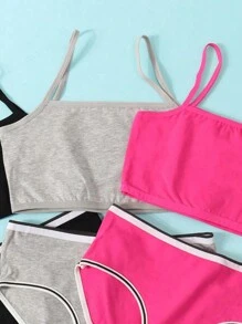 3pcs/Set Teen Girls Striped Camisole, Bra And Panty Set - Multicolor - View 3