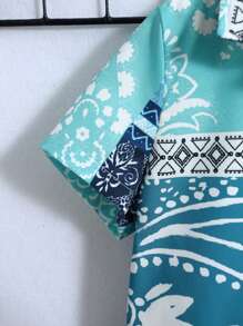 Boys' Paisley Printed Shirt And Shorts Set - Green - View 3
