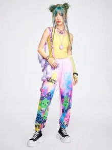ROMWE Avant 多彩數字印花女式運動長褲 - 淺粉色 - 查看 2