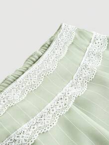 SHEIN MOD Striped Lace Panel A-Line Shorts For Spring And Summer - Green - View 4