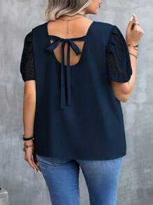 SHEIN Unity Kích thước lớn Vòng cổ Giải trí Không lưng Trang trí Nơ Áo sơ mi - Màu xanh hải quân - Xem 2