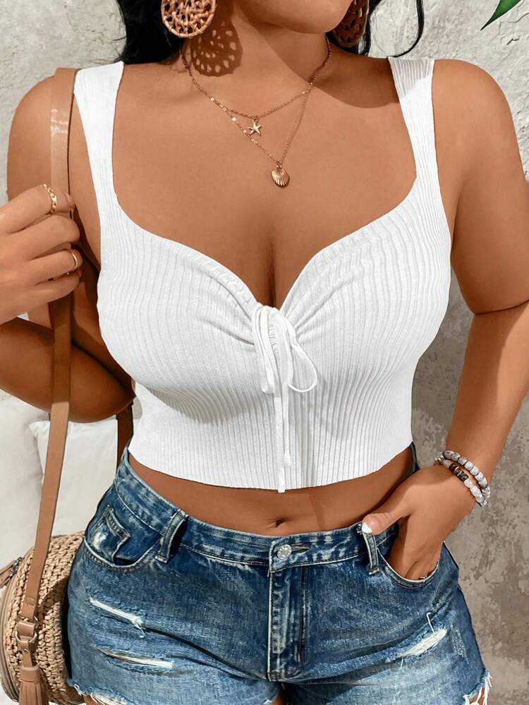 Plus Size Knitted Camisole Top With Ribbed Stripes