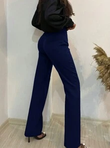 EURMUSE Pantalones Acampanados De Color Sólido Para Mujer - Azul Marino - Ver 5