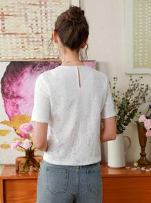 GENKIRA Random Lace Short Sleeve Blouse - White - View 2