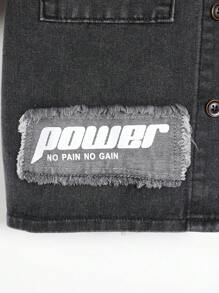 Tween Boy Distressed And Patch Embroidery And Black Hooded Denim Jacket