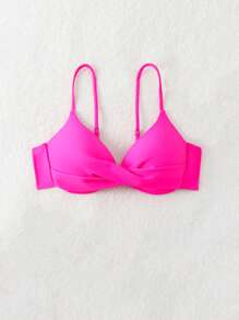 SHEIN Swim Women's Summer Beach Solid Fashionable Underwire Bikini Top - Hot Pink - View 5