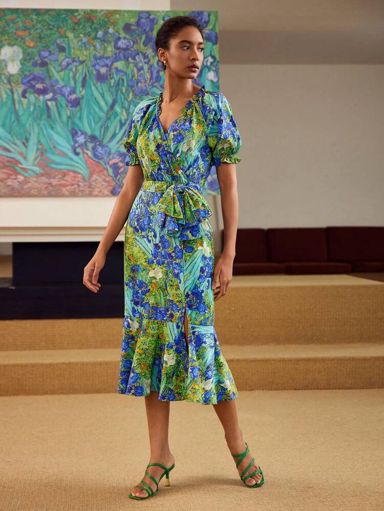 ALLOVER PRINT BIAS CUT DRESS
