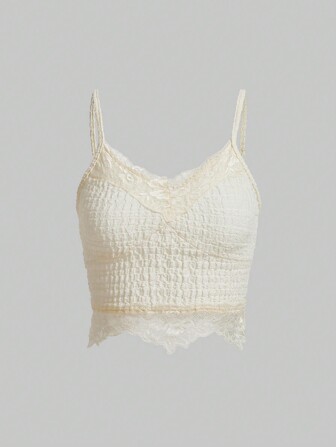 Goth Haut de camisole en dentelle à empiècement de tissu à texture tricotée de couleur unie pour l'été