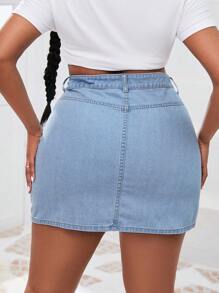 SHEIN SXY 加肥翻蓋口袋牛仔裙 - 淺色水洗藍 - 查看 2
