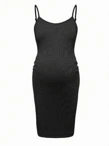 Modmama Maternity Summer Urban Casual Multicolor Tight-Fitting Spaghetti Strap Dress With Large Round Neckline