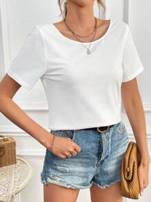 SHEIN Frenchy 2pcs Pack Back Lace Short Sleeve Tee Set, Summer White&Black Top 2pcs Pack Set, Buy 1 Get 1 Free Casual - Multicolor - View 4