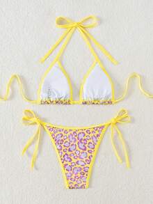 SHEIN Swim Nữ Dây Da Báo Tam Giác Áo Ngực Và Thiết Kế Quai Bikini Bộ Đáy Hai Mảnh Bikini Bộ Đi Biển Mùa Hè - Nhiều màu - Xem 5