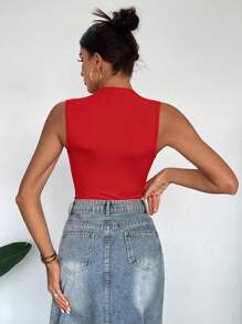SHEIN Essnce Combinaison décontractée d'été pour femmes avec col montant, plissée, sans manches