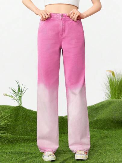 SHEINNeu 女士漸變色直筒牛仔褲