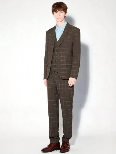 AKNOTIC Business Casual 易打理男士梭织商务长袖格子西装外套，秋冬适用