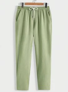 Manfinity Homme Nam Màu thuần Cổ Vết đẻo Ngắn tay Áo thun Và Eo dây rút Quần - màu xanh lá - Xem 8