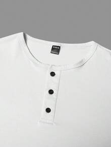 Manfinity Homme Men's Long Sleeve Button Placket Henley T-Shirt - White - View 5