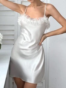 SilkySpell 女士网眼装饰吊带睡衣吊带裙睡衣奢华家居服