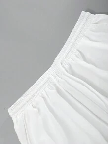 Manfinity Homme Men's Comfortable Pure White Single Pocket Short Sleeved Shirt With Elastic Waistband And Drawstring Double Pocket Shorts Set, Men's Leisure Vacation, Home Office, Party Dinner, Simple, Easy To Take Care Of And Versatile, The Best Gift For Boyfriends Or Husbands, Cozy Outfits - White - View 6