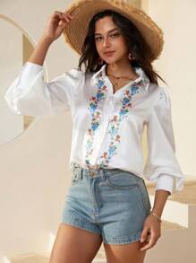 Aveloria Floral Print Button-Down Long Sleeve Shirt