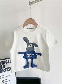 Young Boy Cartoon Print Crew Neck Short Sleeve Casual T-Shirt, Summer - White - View 6