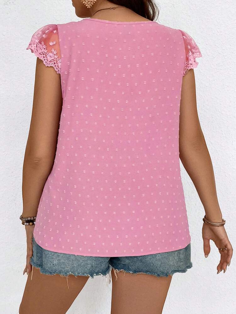 Plus Size Women's Fashionable Sweet Pink Polka Dot Shirt
