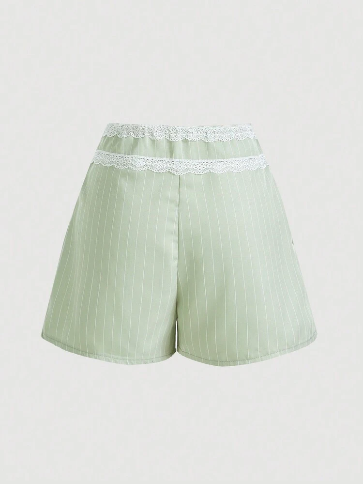 Striped Lace Panel A-Line Shorts For Spring And Summer
