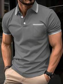 Manfinity Homme Men's Striped Short Sleeve Polo Shirt - Dark Grey - View 1