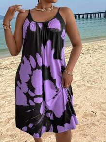 Maweii Plus Size Summer Color Block Spaghetti Strap Dress