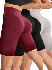 Easithlete 純色高腰運動短褲打底短褲 - 彩色 - 查看 1