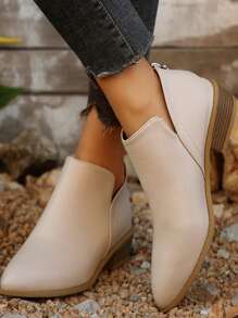 裸色大尺碼短靴,後拉鍊,新春夏款 - 米色 - 查看 3