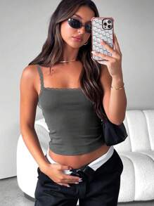 INAWLY Top Corto De Tirantes Con Encaje Y unicolor Para Mujer