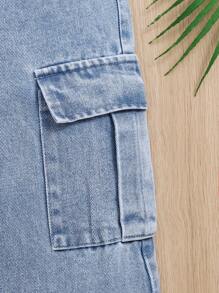 SHEIN Young Girl Street Fashion, Cool And Sweet Wide-Legged Denim Jeans With Big Pockets Summer Holiday - Light Wash - View 4