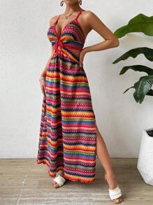 Breezaya Vestido De Tirantes De Espagueti Para Mujer Con Estampado Geométrico Y Cintura Ajustada - Multicolor - Ver 6