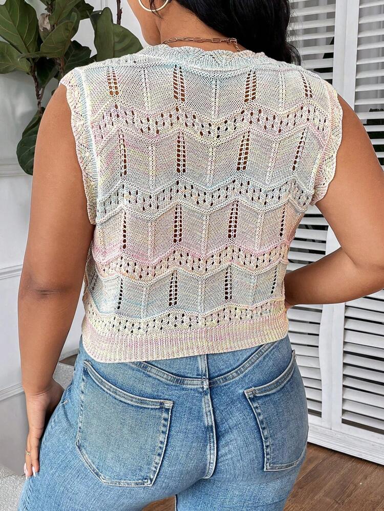 Plus Size Sheer Sleeveless Vacation Style Sweater Vest